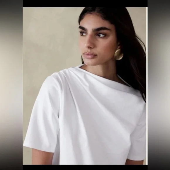 NWT Banana Republic Poppy Draped Top Short Sleeve white top S Small #758562 - Picture 2 of 4